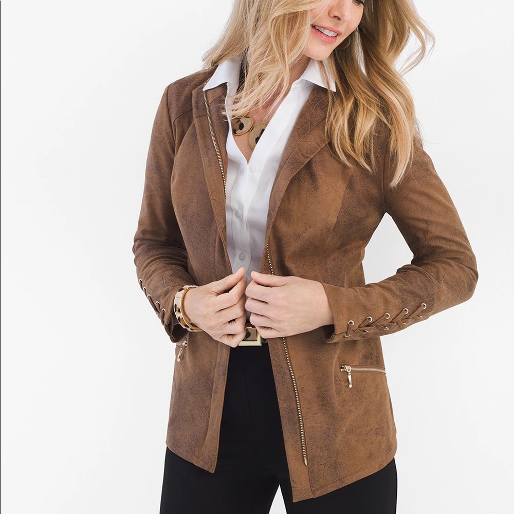 Chico’s Sueded Lace-Up Sleeve Jacket